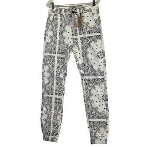 Golden Denim Jogger Pants Men's Size 30 White Paisley Print Stretch $110 Nwt